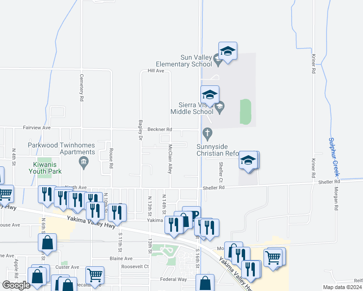 map of restaurants, bars, coffee shops, grocery stores, and more near 607 North 16th Street in Sunnyside