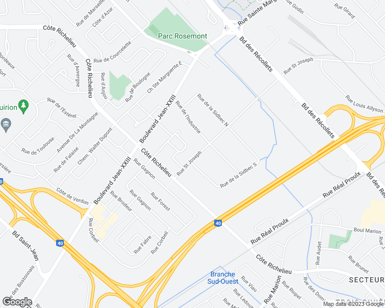 map of restaurants, bars, coffee shops, grocery stores, and more near 5350 Rue Saint Joseph in Trois-Rivières