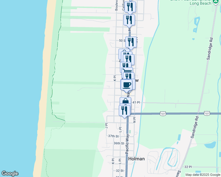 map of restaurants, bars, coffee shops, grocery stores, and more near 1008 43 Place in Seaview