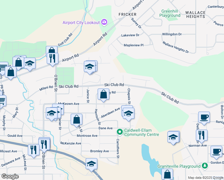 map of restaurants, bars, coffee shops, grocery stores, and more near 114 Beverly Road in North Bay