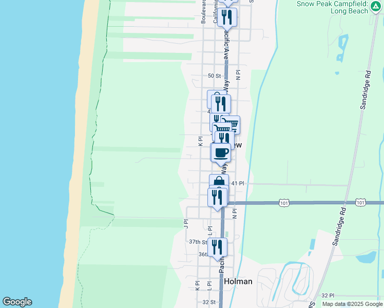 map of restaurants, bars, coffee shops, grocery stores, and more near 1008 43 Place in Seaview