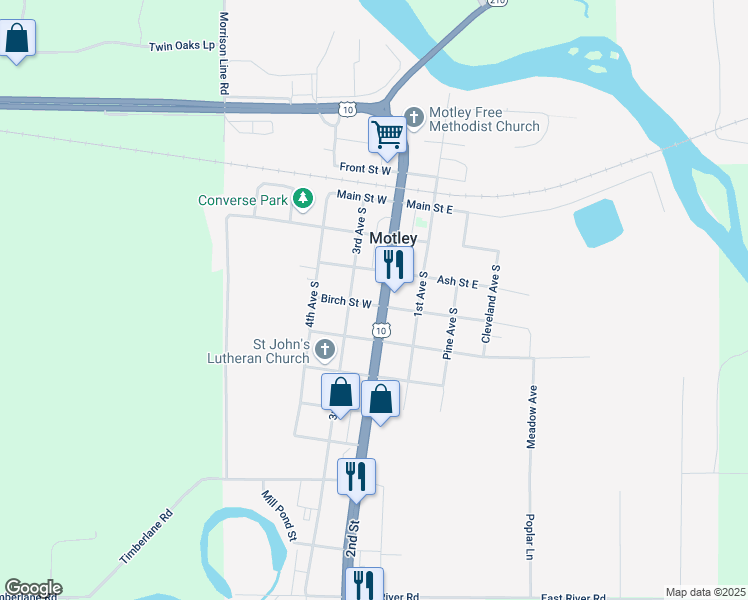 map of restaurants, bars, coffee shops, grocery stores, and more near 297 U.S. 10 in Motley