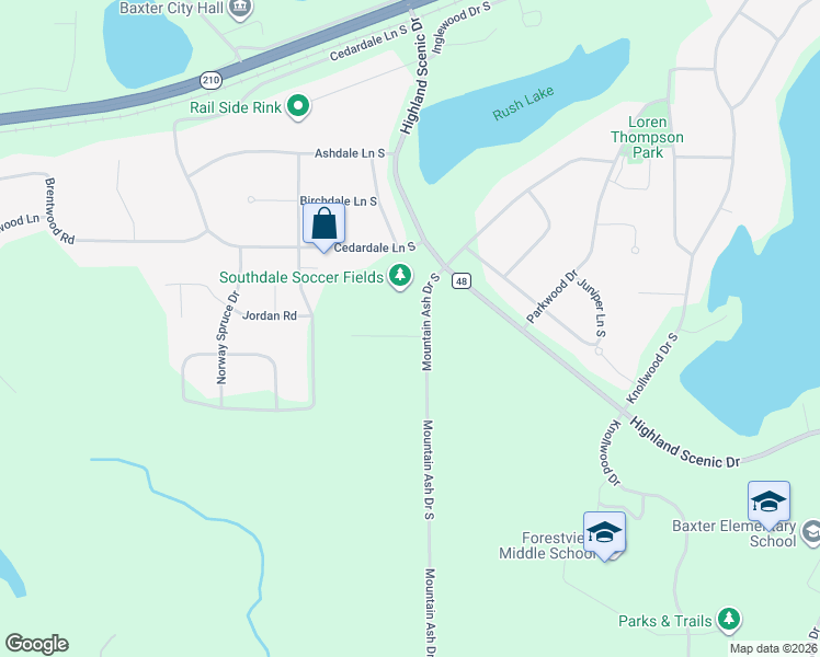 map of restaurants, bars, coffee shops, grocery stores, and more near 5454 Jericho Rd in Baxter