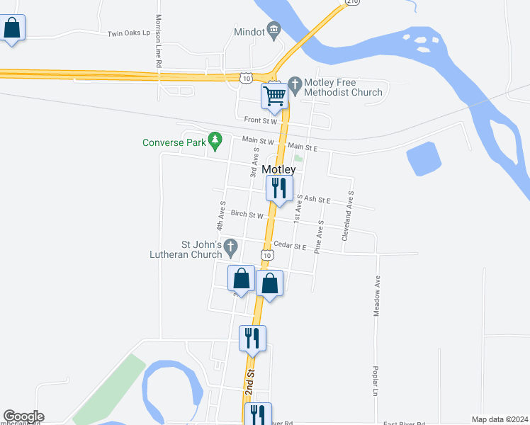 map of restaurants, bars, coffee shops, grocery stores, and more near 297 U.S. 10 in Motley