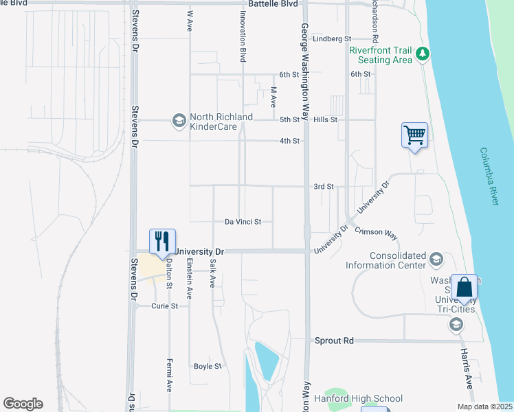 map of restaurants, bars, coffee shops, grocery stores, and more near 2895 Pauling Avenue in Richland