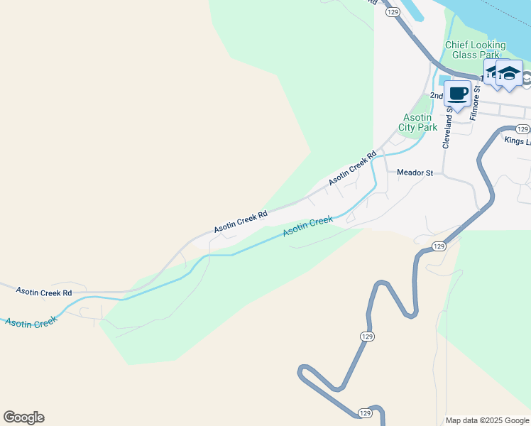 map of restaurants, bars, coffee shops, grocery stores, and more near 1041 Asotin Creek Road in Asotin