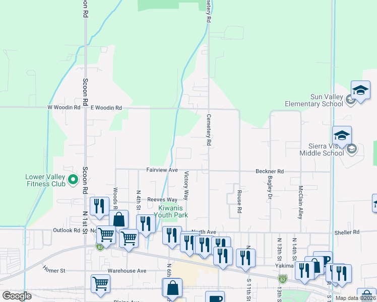 map of restaurants, bars, coffee shops, grocery stores, and more near 1001 Cemetery Rd in Sunnyside