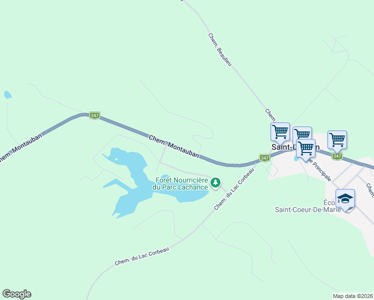 map of restaurants, bars, coffee shops, grocery stores, and more near 7265 Chemin Montauban in Saint-Damien