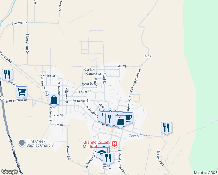 map of restaurants, bars, coffee shops, grocery stores, and more near 128 West Cleveland Avenue in Philipsburg