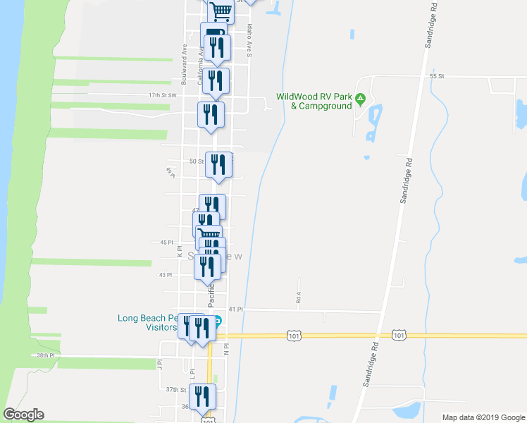 map of restaurants, bars, coffee shops, grocery stores, and more near 1420 48th Street in Long Beach