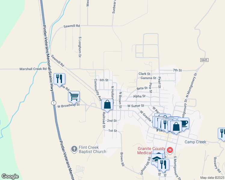 map of restaurants, bars, coffee shops, grocery stores, and more near North Holland Street in Philipsburg