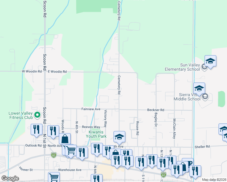 map of restaurants, bars, coffee shops, grocery stores, and more near 1001 Cemetery Rd in Sunnyside