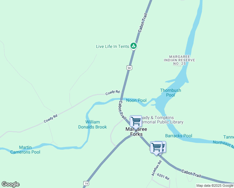 map of restaurants, bars, coffee shops, grocery stores, and more near 8039 Cabot Trail Road in Margaree Forks