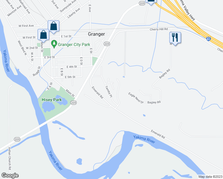 map of restaurants, bars, coffee shops, grocery stores, and more near 191 Temby Lane in Granger