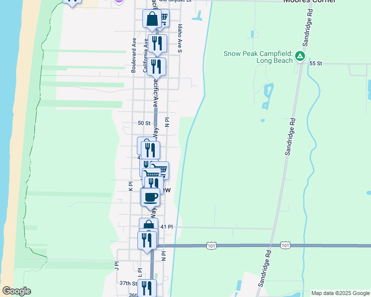 map of restaurants, bars, coffee shops, grocery stores, and more near 1420 48th Street in Long Beach