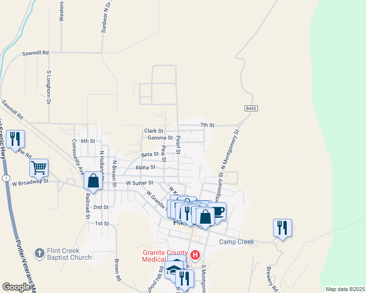 map of restaurants, bars, coffee shops, grocery stores, and more near 128 West Cleveland Avenue in Philipsburg