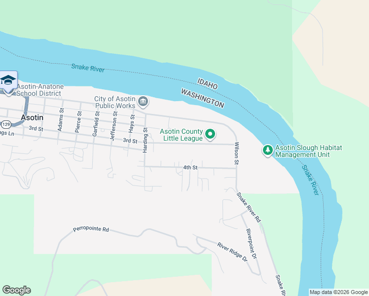 map of restaurants, bars, coffee shops, grocery stores, and more near 1314 3rd Street in Asotin