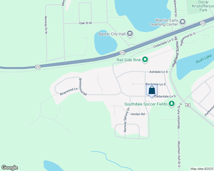map of restaurants, bars, coffee shops, grocery stores, and more near 12834 Brentwood Circle in Baxter