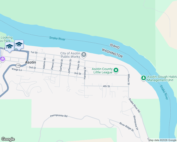map of restaurants, bars, coffee shops, grocery stores, and more near 1215 3rd Street in Asotin