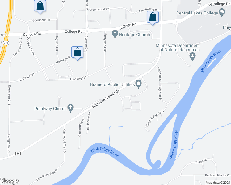 map of restaurants, bars, coffee shops, grocery stores, and more near 7830 Highland Scenic Road in Baxter