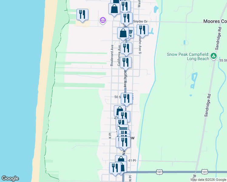 map of restaurants, bars, coffee shops, grocery stores, and more near 1911 California Avenue in Long Beach