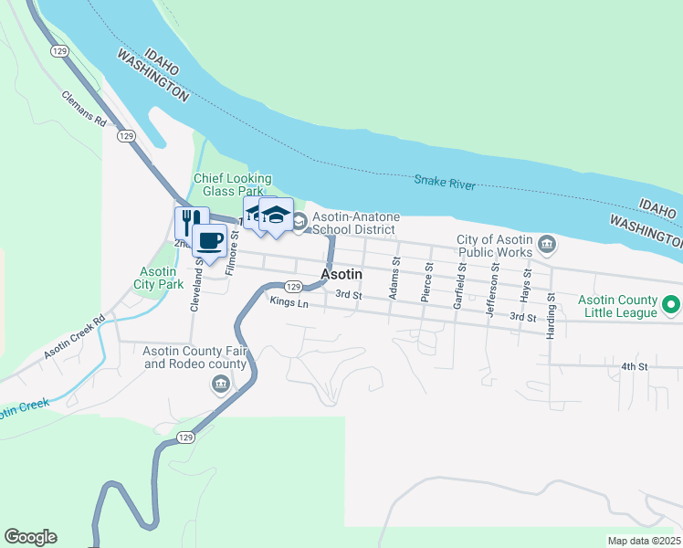map of restaurants, bars, coffee shops, grocery stores, and more near in Asotin