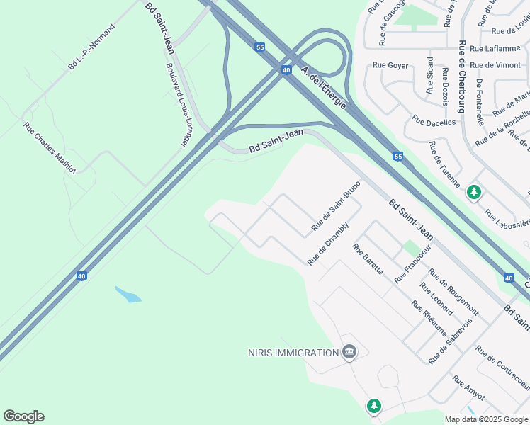 map of restaurants, bars, coffee shops, grocery stores, and more near Rue des Patriotes in Trois-Rivières