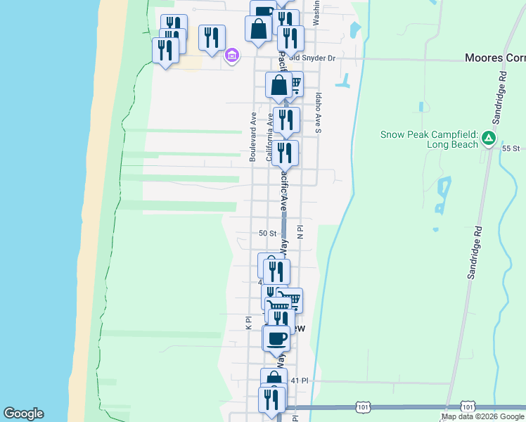 map of restaurants, bars, coffee shops, grocery stores, and more near 1911 California Avenue in Long Beach