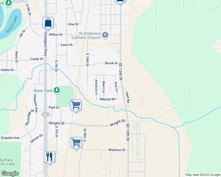 map of restaurants, bars, coffee shops, grocery stores, and more near 74 Hart Road in Brainerd