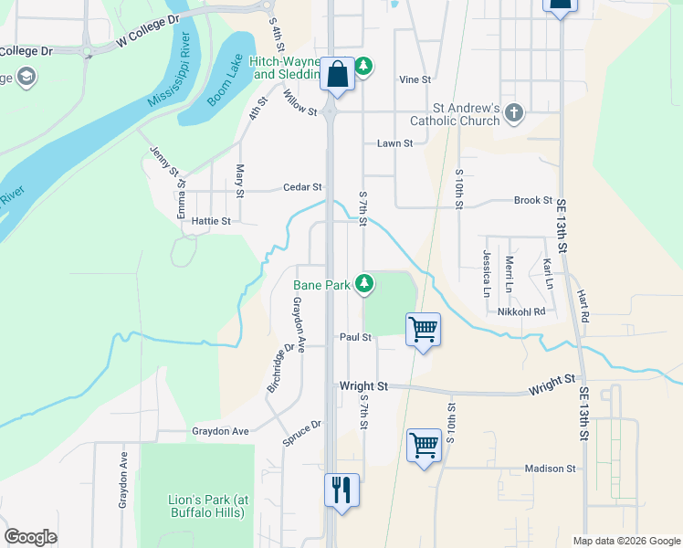 map of restaurants, bars, coffee shops, grocery stores, and more near 606 Ronald Street in Brainerd