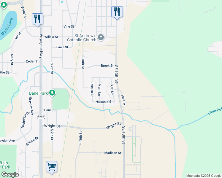 map of restaurants, bars, coffee shops, grocery stores, and more near 74 Hart Road in Brainerd