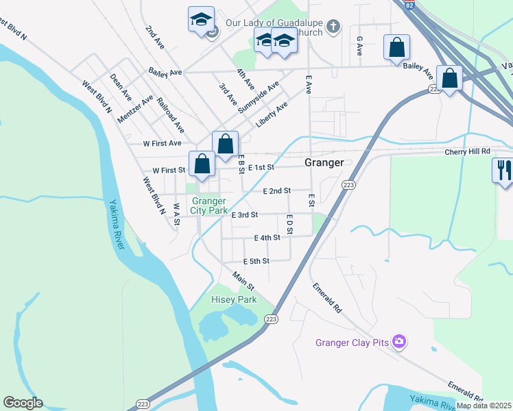 map of restaurants, bars, coffee shops, grocery stores, and more near 212-308 East 3rd Street in Granger