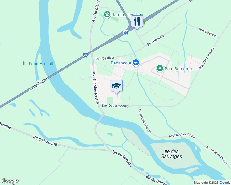map of restaurants, bars, coffee shops, grocery stores, and more near 8370 Rue Cartier in Bécancour