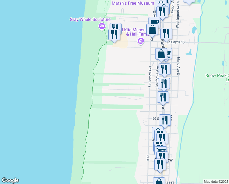 map of restaurants, bars, coffee shops, grocery stores, and more near 412 17th Street Southwest in Long Beach