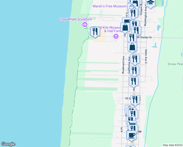 map of restaurants, bars, coffee shops, grocery stores, and more near 412 17th St SW in Long Beach