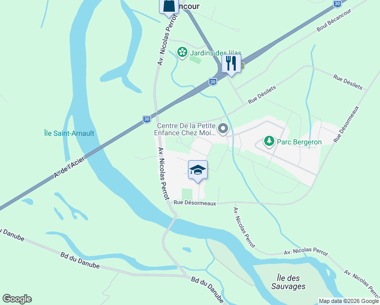 map of restaurants, bars, coffee shops, grocery stores, and more near 2130 Avenue Thibeault in Bécancour