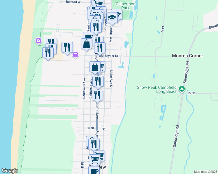 map of restaurants, bars, coffee shops, grocery stores, and more near 1411 Idaho Avenue in Long Beach