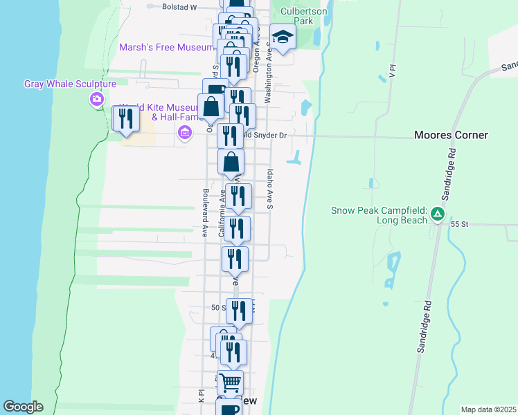 map of restaurants, bars, coffee shops, grocery stores, and more near 1411 Idaho Avenue in Long Beach