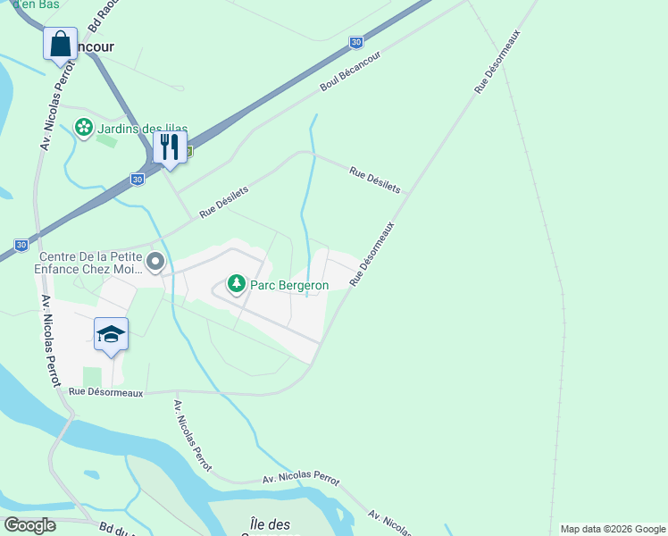 map of restaurants, bars, coffee shops, grocery stores, and more near 8385 Rue Damase-saint-arnaud in Bã©Cancour