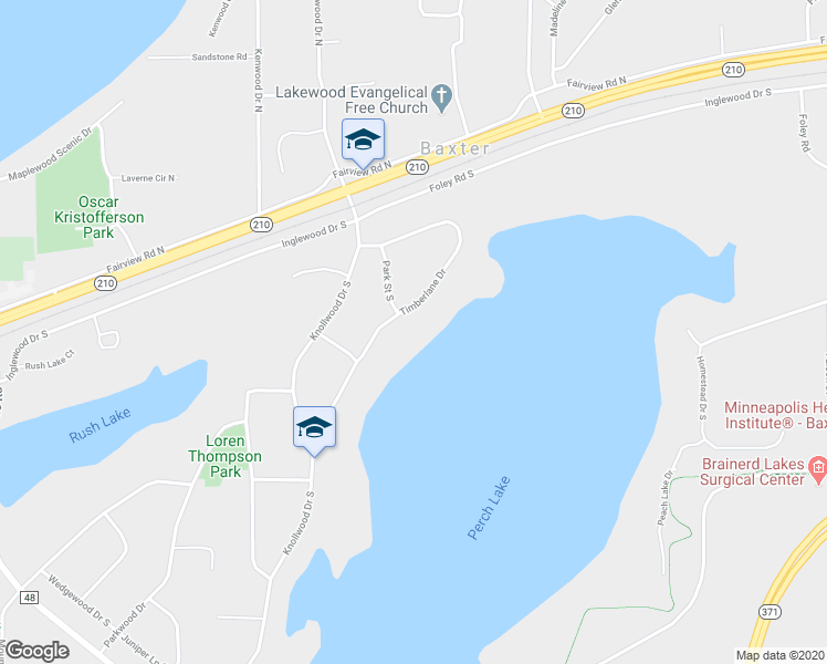 map of restaurants, bars, coffee shops, grocery stores, and more near 13200 Timberlane Drive in Baxter