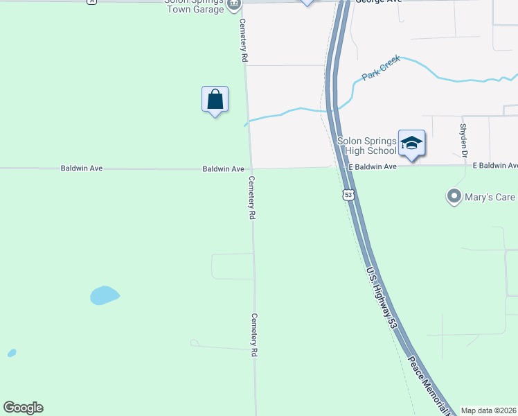 map of restaurants, bars, coffee shops, grocery stores, and more near 8786 East Baldwin Avenue in Solon Springs