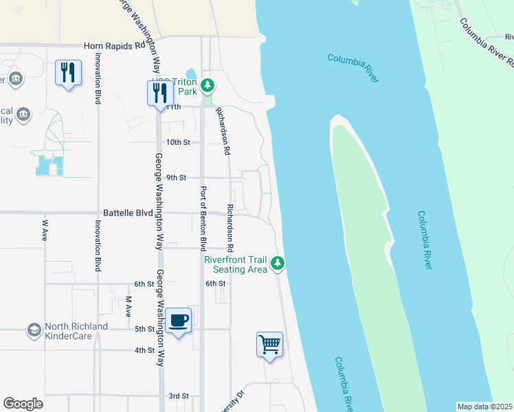 map of restaurants, bars, coffee shops, grocery stores, and more near 3111 Willow Pointe Dr in Richland