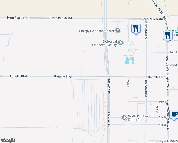map of restaurants, bars, coffee shops, grocery stores, and more near 1030-1054 Battelle Boulevard in Richland
