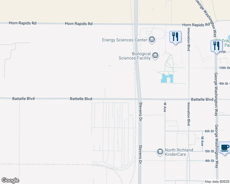 map of restaurants, bars, coffee shops, grocery stores, and more near 1030 Battelle Boulevard in Richland
