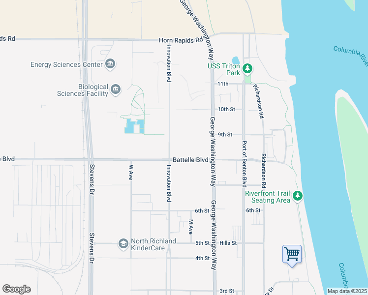 map of restaurants, bars, coffee shops, grocery stores, and more near 620 Battelle Boulevard in Richland