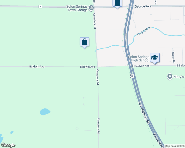 map of restaurants, bars, coffee shops, grocery stores, and more near 8786 East Baldwin Avenue in Solon Springs