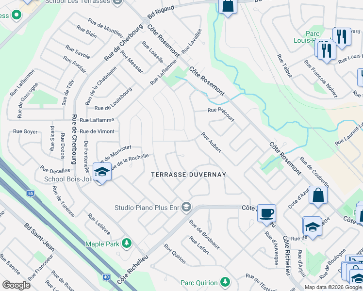 map of restaurants, bars, coffee shops, grocery stores, and more near 5285 Rue d'Orléans in Trois-Rivières