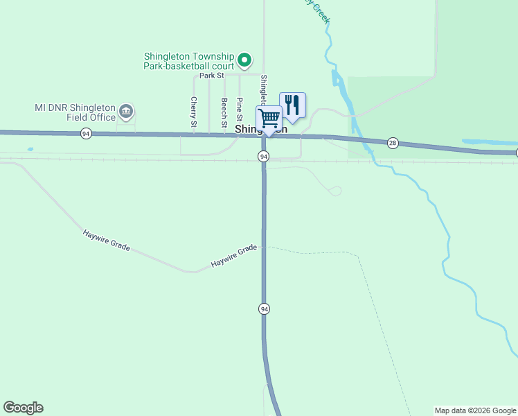 map of restaurants, bars, coffee shops, grocery stores, and more near Michigan 94 in Shingleton