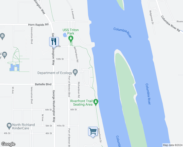 map of restaurants, bars, coffee shops, grocery stores, and more near 3148 Willow Pointe Drive in Richland