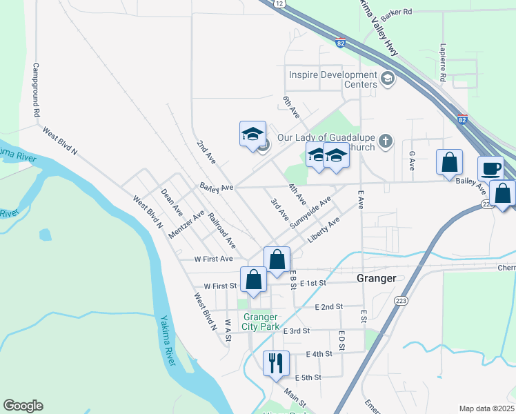 map of restaurants, bars, coffee shops, grocery stores, and more near 2ND E Zillah Dr in Granger